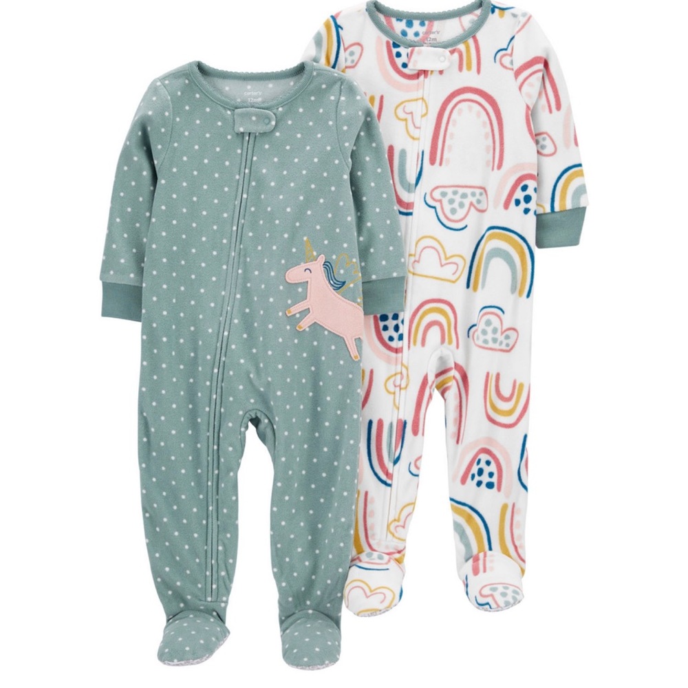 New Carter’s Baby Girl 2 pack Fleece Sleeper 2T 3T pajama Rainbow polka dot